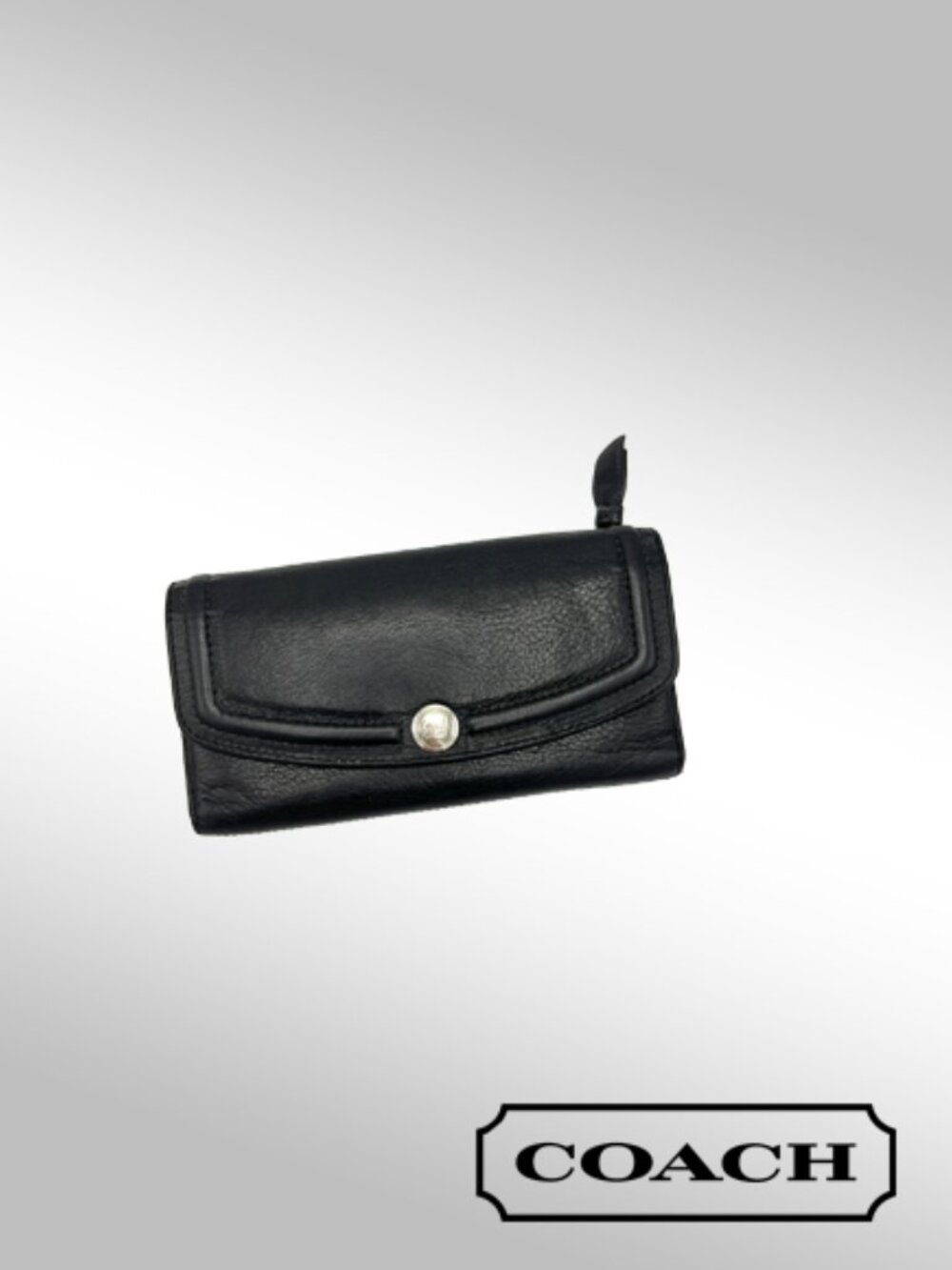 Coach Hampton Trifold Wallet – Black Leather with Silver Hardware